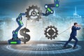 The businessman pulling mechanism and raising dollar Royalty Free Stock Photo