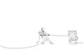 businessman pulling stack of big coins with a rope . Making money concept. Single line art style Royalty Free Stock Photo