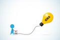 Businessman pumping air into lightbulb balloon, idea and business concept