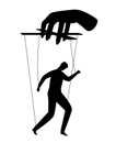 Businessman puppet. Human puppets control, puppeteer hands man marionette silhouette vector illustration, employee staff Royalty Free Stock Photo