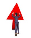 Businessman Pushing Arrow-Up Means Biz Hold And Pushed