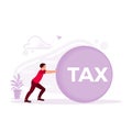 Businessman pushing a big ball marked with tax. Tax time, tax expense, and taxpayer finance concept.