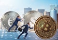 Businessman pushing bitcoin in cryptocurrency concept Royalty Free Stock Photo