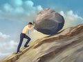 Businessman pushing a boulder