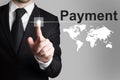 Businessman pushing button payment international service