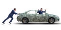 The businessman pushing car in business concept Royalty Free Stock Photo