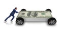 The businessman pushing car in business concept Royalty Free Stock Photo