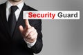 Businessman pushing flat button security guard