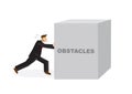 Businessman pushing a huge obstacle. Overcome obstacles and challenges, success concept. Cartoon isolated vector Illustration.