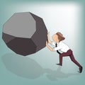 Businessman pushing large stone uphill