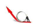 Businessman pushing money circle on growing red arrow