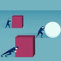 Businessman pushing sphere and box. Business concept for hard working cartoon vector illustration