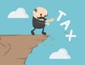 Businessman is pushing the tax message to fall off the cliff, bill and debt concept