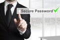 Businessman pushing touchscreen secure password checked green Royalty Free Stock Photo