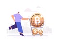 businessman pushing trolley cart with golden coins cryptocurrency mining virtual money digital currency concept