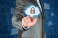 Businessman pushing virtual cloud security button Royalty Free Stock Photo