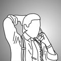 Businessman Put The Hand On His Head Back While Using Desk Telephone Vector Illustration Doodle Sketch Hand Drawn With Black Line