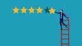 A businessman puts five stars. The concept of rating. Customer Satisfaction Survey