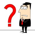 Cartoon businessman, question mark - problem concept