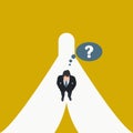 Businessman with question mark at the crossroads must choose a path vector illustration Royalty Free Stock Photo