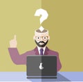 Businessman with a question mark in front of the computer Royalty Free Stock Photo