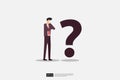 businessman and question mark vector illustration. Business dilemma, decision, challenge and solution vision concept Royalty Free Stock Photo