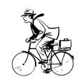 Businessman quickly rides Bicycle line art retro