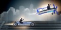 The businessman racing on car and airplane Royalty Free Stock Photo