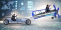 The businessman racing on car and airplane Royalty Free Stock Photo