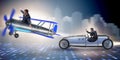 The businessman racing on car and airplane Royalty Free Stock Photo