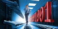 Businessman racing through data center Royalty Free Stock Photo