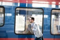 Businessman on railroad station Royalty Free Stock Photo