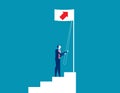 Businessman raise a growth flag. Concept business vector illustration, Direction, Up, Successful