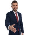 Businessman raising his hand and prepring to shake hands