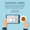 Businessman reading news and drinking coffee Royalty Free Stock Photo