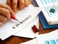 Businessman reads contract in the office for signing