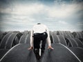 Businessman ready to start on complicated roads Royalty Free Stock Photo