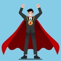 Businessman in red cape get number one gold medal. Royalty Free Stock Photo