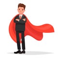 Businessman in a red cloak. Superhero of business. Vector illustration in a flat style