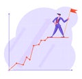 Businessman with Red Flag Stand on Top of Growing Business Chart Curve Line on Coordinate System