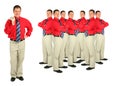 Businessman in red shirt and crowd collage Royalty Free Stock Photo