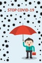Businessman with red umbrella covers himself from corona virus bacterias