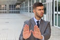 Businessman rejecting an inappropriate proposal