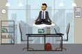 Businessman relax in lotus yoga pose,male in modern office