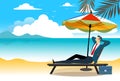 Businessman relaxation on deck chair at beach.vector