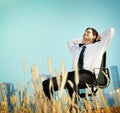 Businessman Relaxation Freedom Happiness Getaway Concept Royalty Free Stock Photo