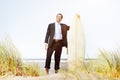 Businessman Relaxation Surfing Summer Beach Concept Royalty Free Stock Photo