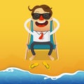 Businessman relaxing on a blue beach armchair. Summer holiday. Cartoon Vector.