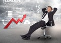 Businessman relaxing on chair against business plan concept background Royalty Free Stock Photo