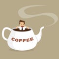 Businessman relaxing in coffee kettle